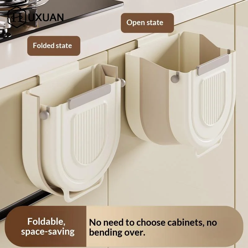 Foldable Wall Mounted Trash Can for Kitchen No Drill Convenient Space Saving Collapsible Bin