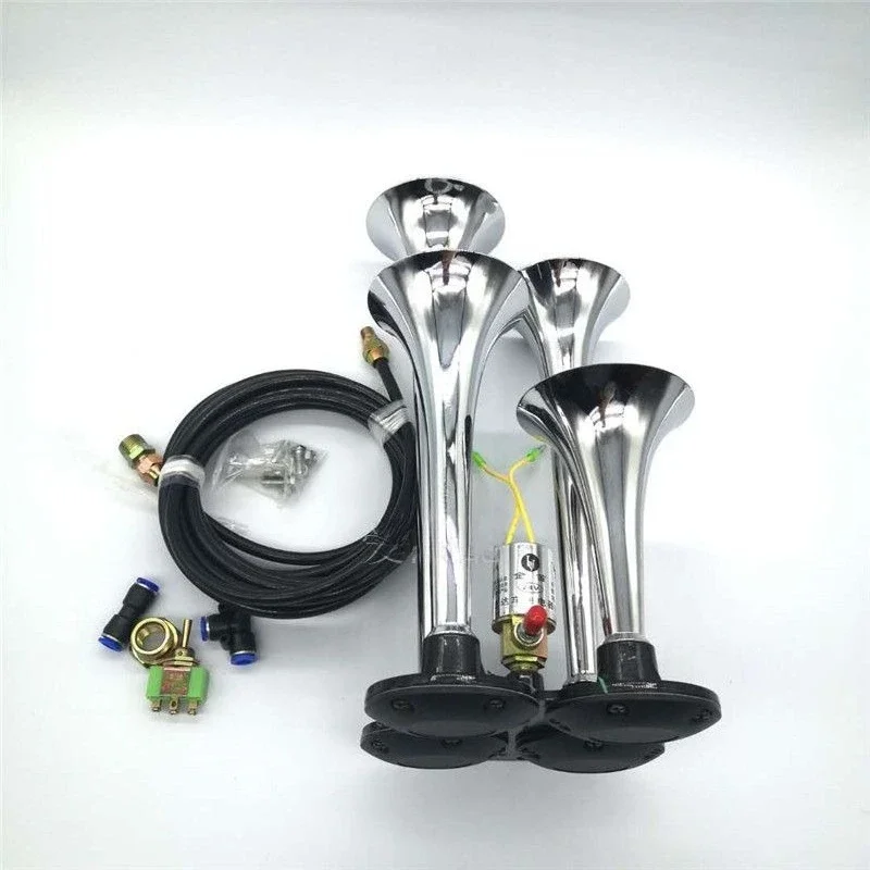 

GoodExplosive Four-pipe Gas Horn Steam Truck 12V24V Truck Marine Gas Horn Treble Whistle Horn Modification