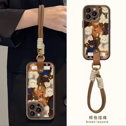 Puppet Bear Hand Strap Phone Case For Infinix Note 40 30 Tecno Spark 10 10C Camon 20 Hot 50 30i 30 Play Pro Smart 7 6