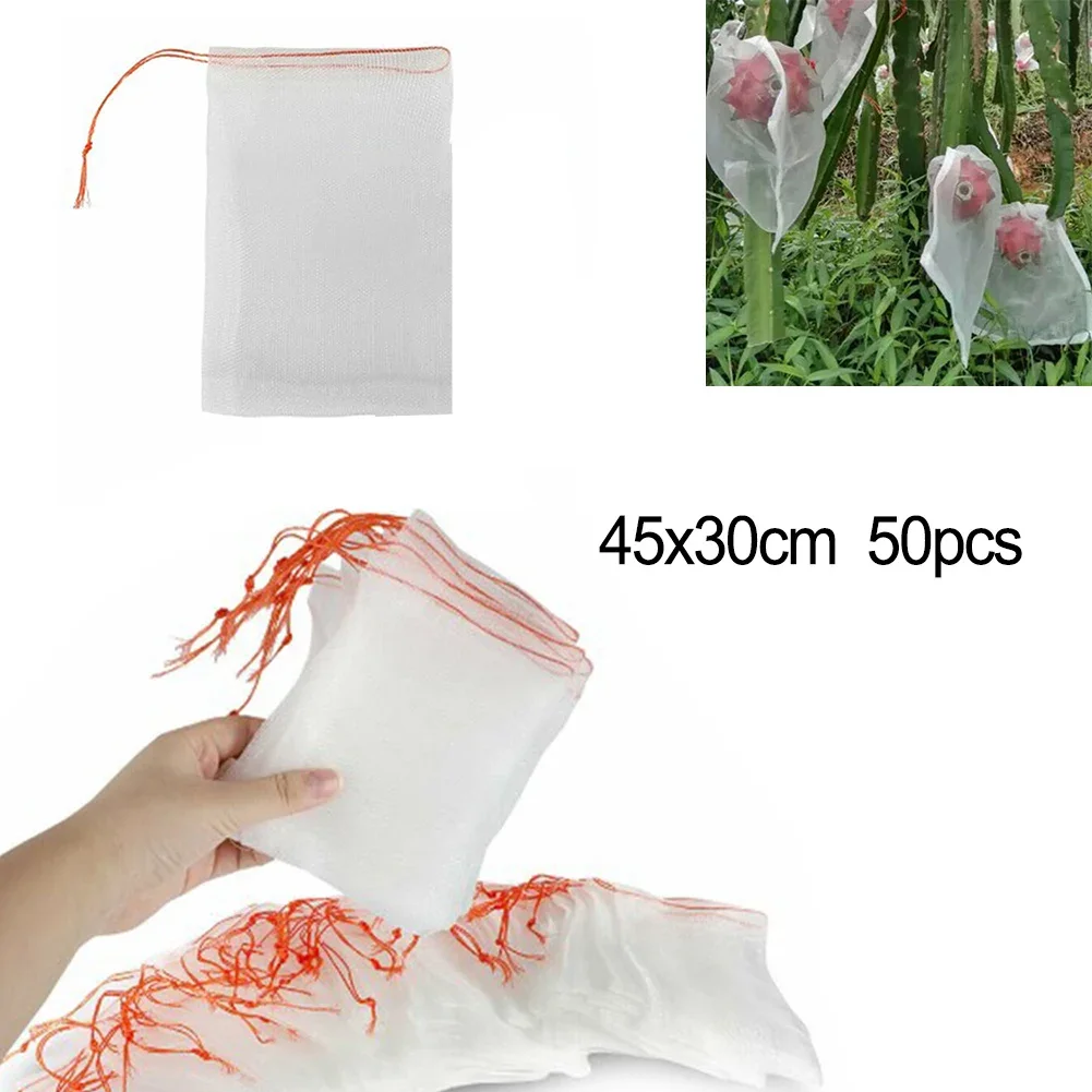 

50 шт. защитные мешки для фруктов 35*25 см/45*30 см нейлоновые защитные мешки для выращивания фруктов с шнурком для защиты растений и цветов