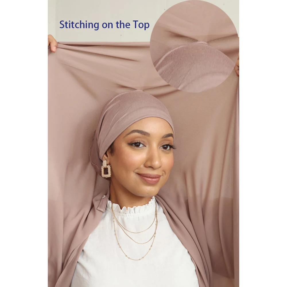 Instant Hijab Chiffon Headscarves Muslim Women Veil Islam Clothing HIjab With Matching Cap Attached Jersey Caps Bonnets Turban