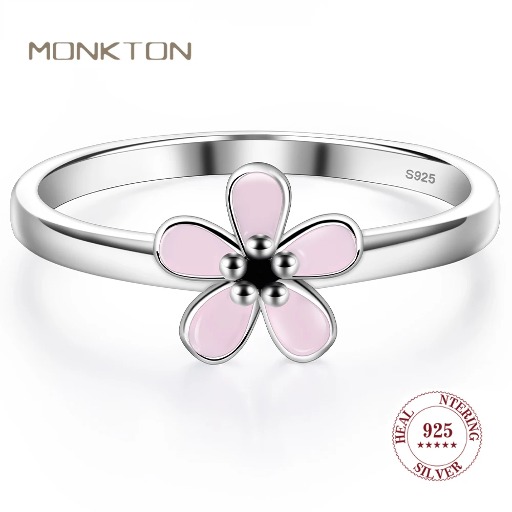 

Monkton 100% Original 925 Sterling Silver Enamel Flower Rings for Women Elegant Wedding Engagement Jewelry Birthday Gift