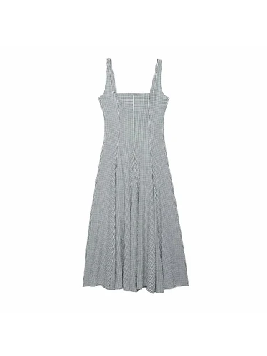 Imagen 2 del producto Vestido midi sexy a cuadros para mujer, de primavera, con cintura alta y dobladillo plisado, corte A, ajustado
