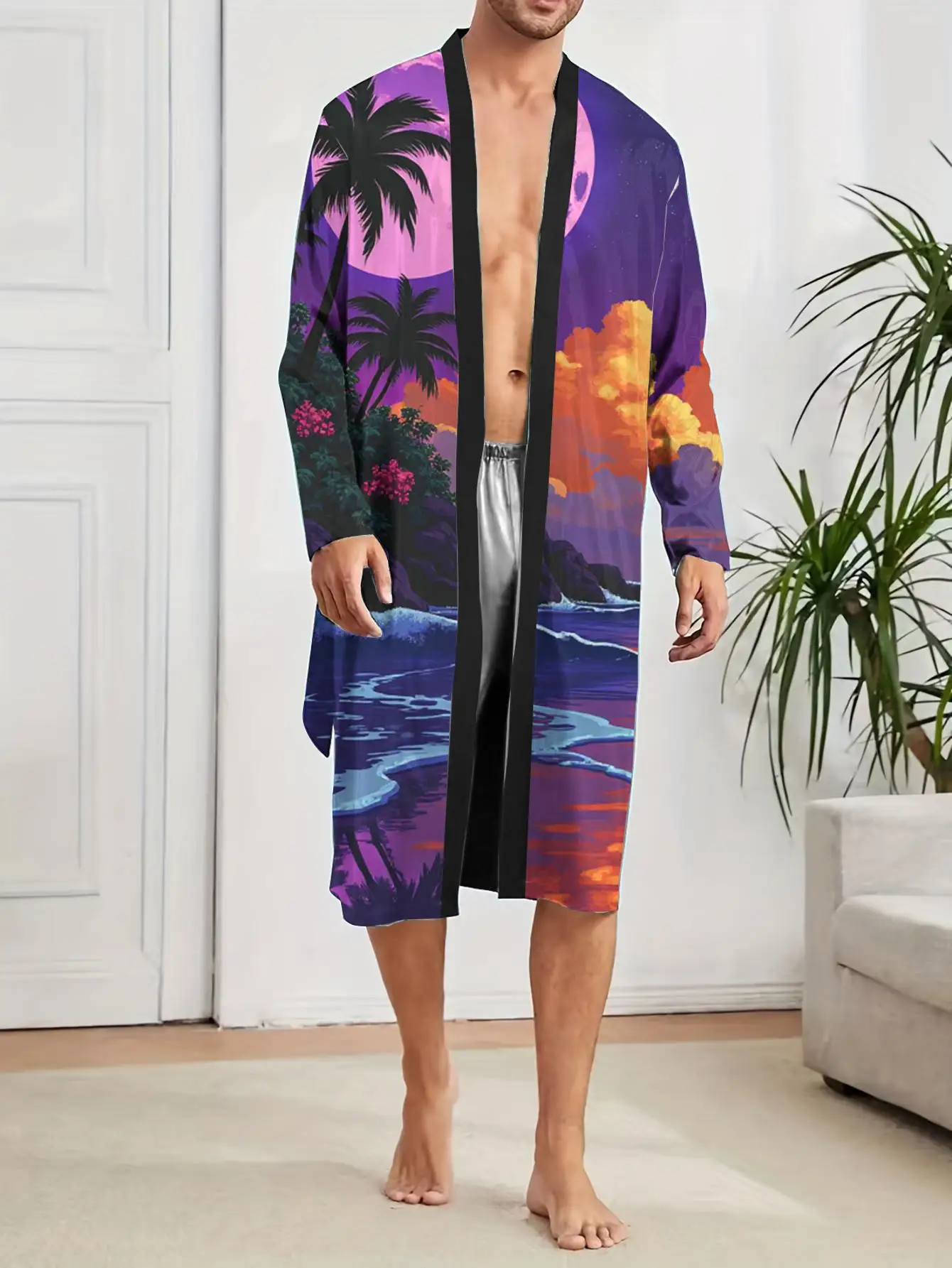 1pcs Men's Robes 2026 Spring/Summer 3D Printed Shower robe Men's bathrobe bath robe Graphic Polyester Bathrobe nightie for men