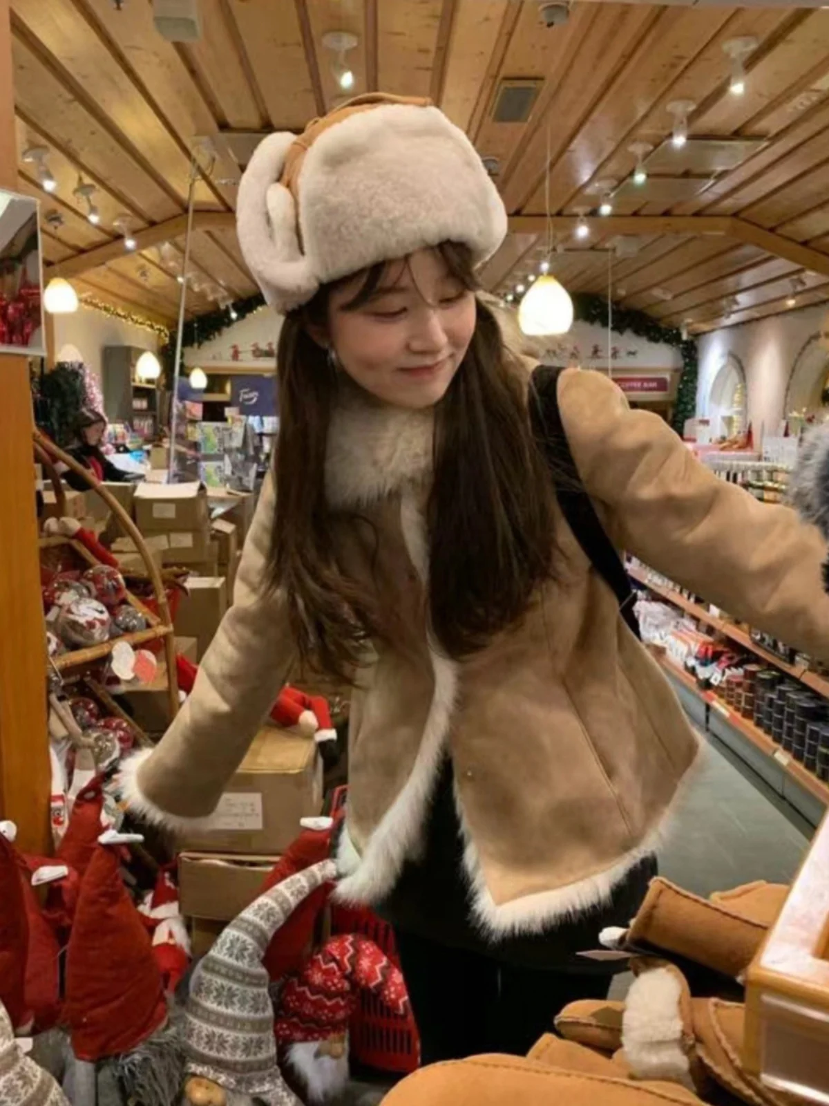 سترة من قطعة واحدة من الفرو والجلد الصديق للبيئة مع ياقة واقفة من Dongda Gate TheBarnnet Slimming and Ele Sle