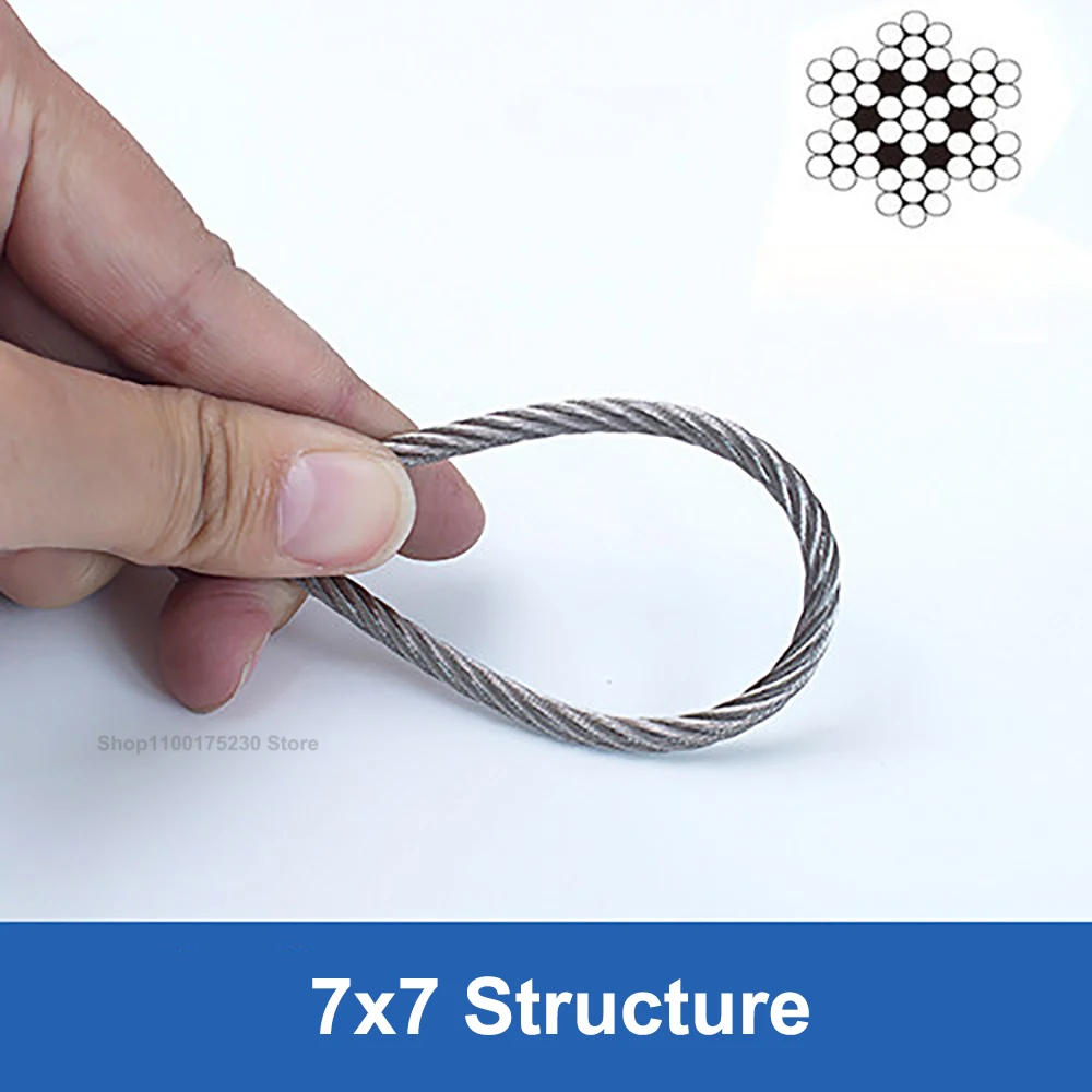 Cuerda de alambre de acero inoxidable 0,3, tendedero de pesca de Cable suave, línea de elevación a prueba de óxido, estructura de 7x7, diámetro de