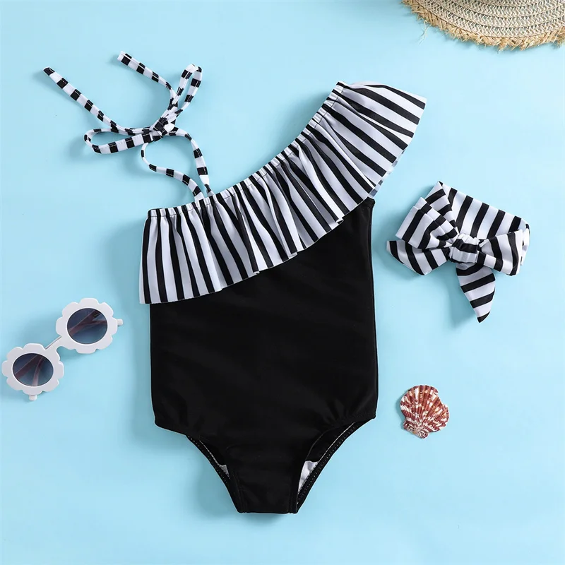 Summer Girls Swimsuit Baby Striped Sleeveless Quick-Dry Beachwear Toddler One-piece Swimwear New Children Bathing Clothes  129