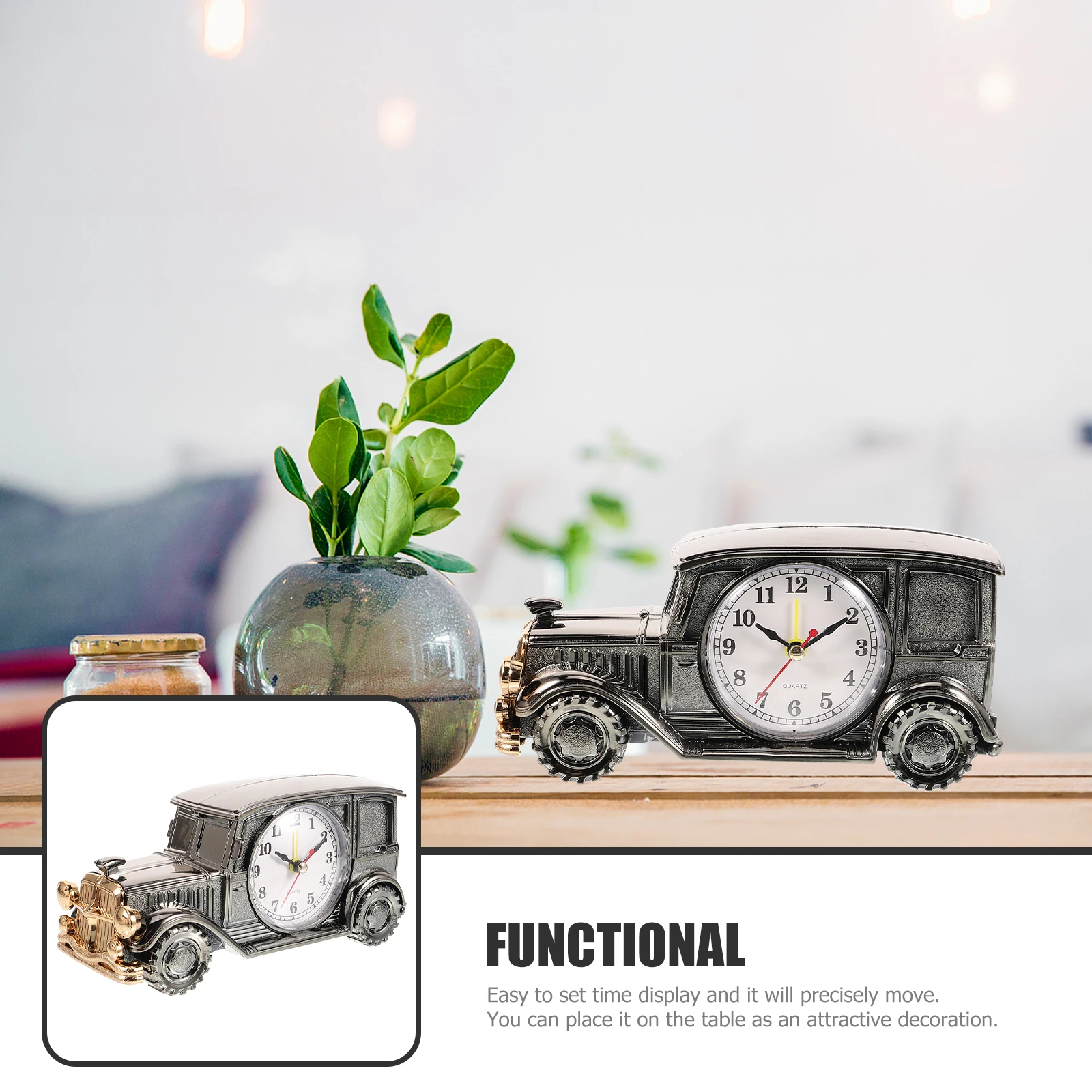 

Classic Car Alarm Clock Creative Design Silent Precise Time Display Bedside Desktop Vintage Room Decoration