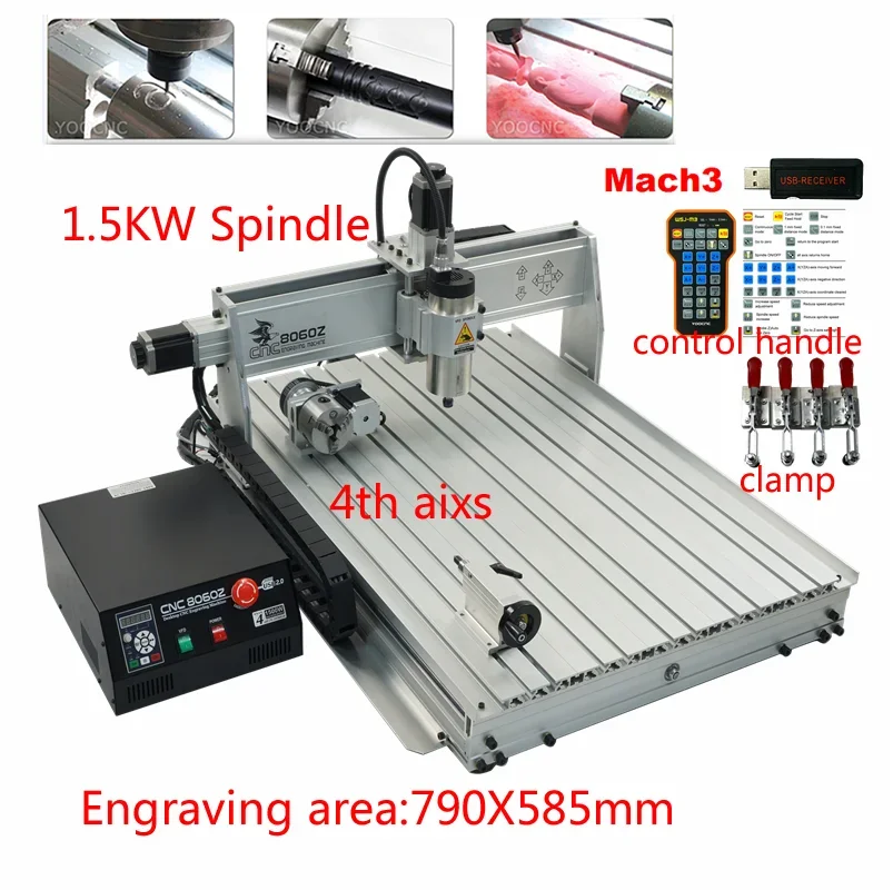 1500W 4 Axis CNC Router 8060 3Axis USB Port DIY Wood Milling Machine PCB PVC Acrylic Metal Carving Engraver with Limit Switch