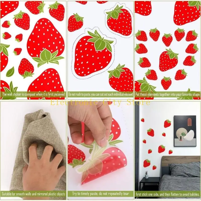 Strawberry Shaped Sticker Waterproof PVC Wall Decorative Sticker Removable Window Clings For Wall Furniture Glass Door HU8D