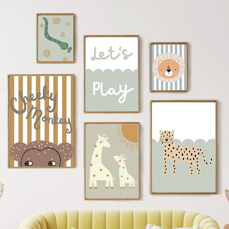 Cartoon Giraffe Leopard Lion Monkey Snake Nursery Wall Art Canvas Painting Posters And Prints Pictures for Baby Kids Room Decor