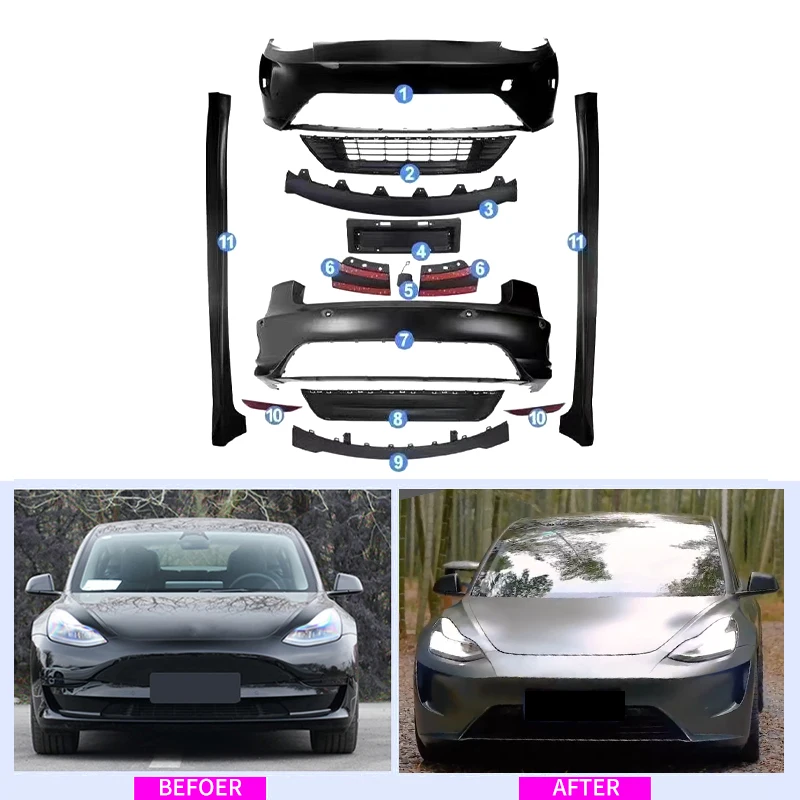 DJCN Car Accessories Carbon Fiber Style Front Lip ForTesla Model 3 Body Kits