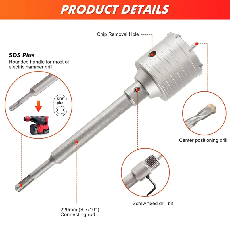 

Y51A-Concrete Hole Saw Kit,30 40 50 65Mm Hole Drill Bits For SDS Plus Hammer Drills,Circle Drill Bits Hole Saw Set For Brick