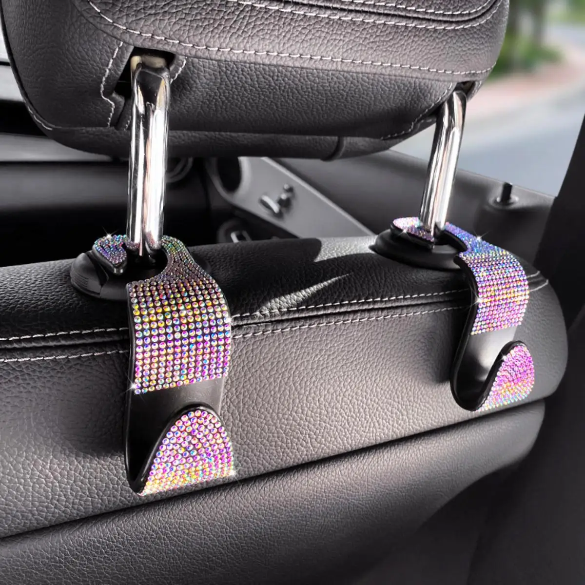 2pcs Artificial Diamond Car Hook, Car Hidden Car Storage Hook Creative Car Seat Hook Hanger Car Accessories For Women image 5