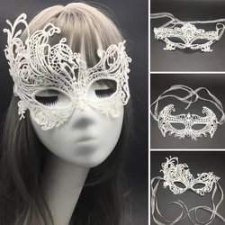 Máscara de renda branca com olho de raposa para mulheres, meia máscara, disfarce sexy, vestido extravagante, traje cosplay, mascarada veneziana, festa, meninas
