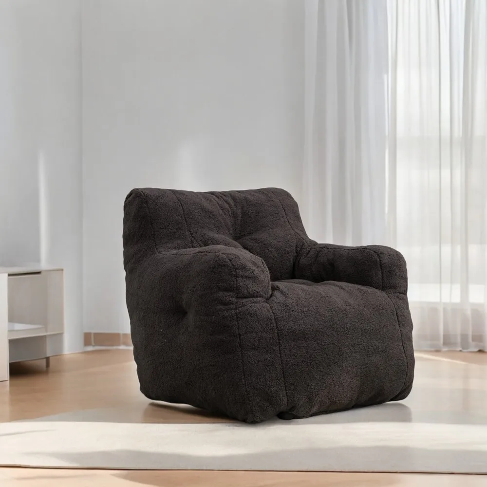 010-Soft Teddy Fabric Tufted Foam Bean Bag Chair With Teddy Fabric Dark Gray