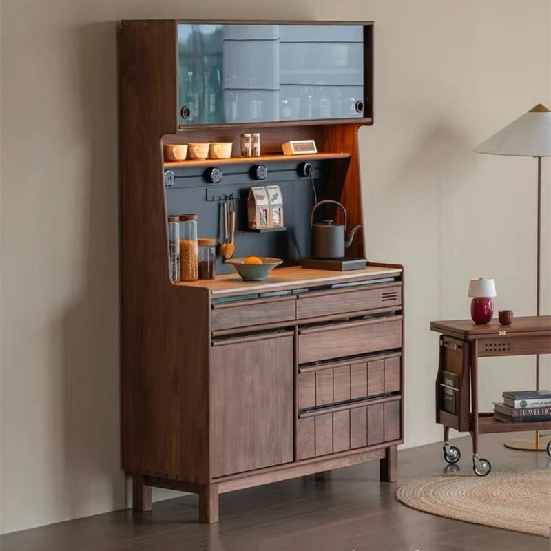 All solid wood dining side cabinet, black walnut multi-functional rock slab side cabinet, living room integrated