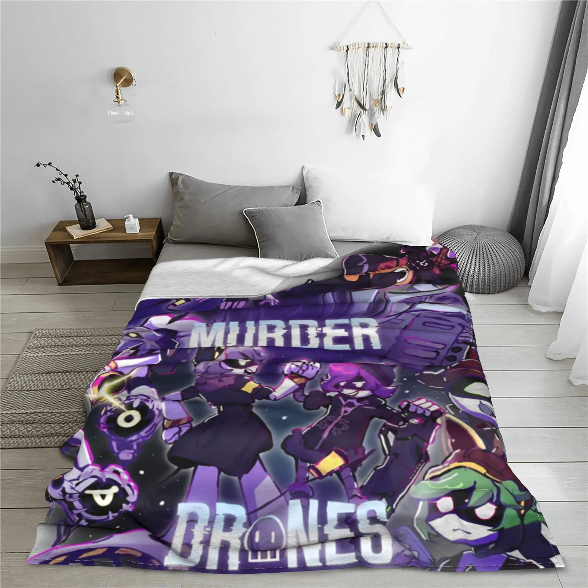 Murder Drones UZI Cartoon Blankets Flannel Decoration Serial Designation N Breathable Lightweight Throw Blankets Bed Rug Piece