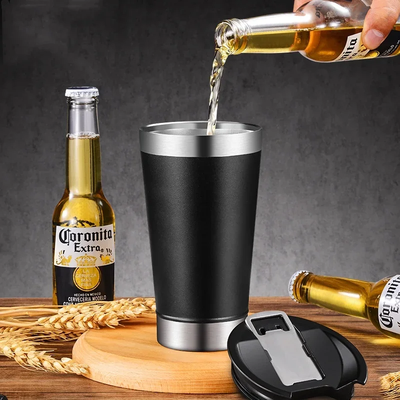 20oz Creative Stainless Steel Beer Cup with Bottle Opener Double Layer Vacuum Insulation Coffee Mug Car Portable Travel Cup