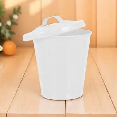 

Desktop Garbage Bin With Lid Small Trash Can For Bedroom Living Room Tabletop Waste Container Iron Storage Pot Flower Pot Shape