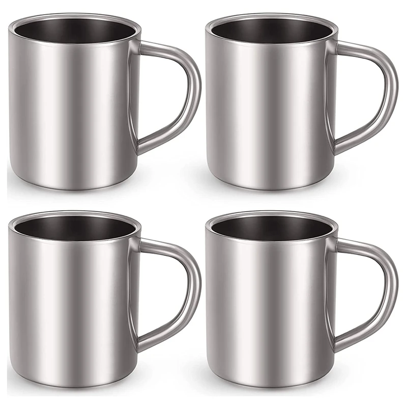 Set Of 4 Stainless Steel Coffee Mug With Handle Double Walled Cups 220Ml Camping Mug For Home Camping Travel Outdoors RV