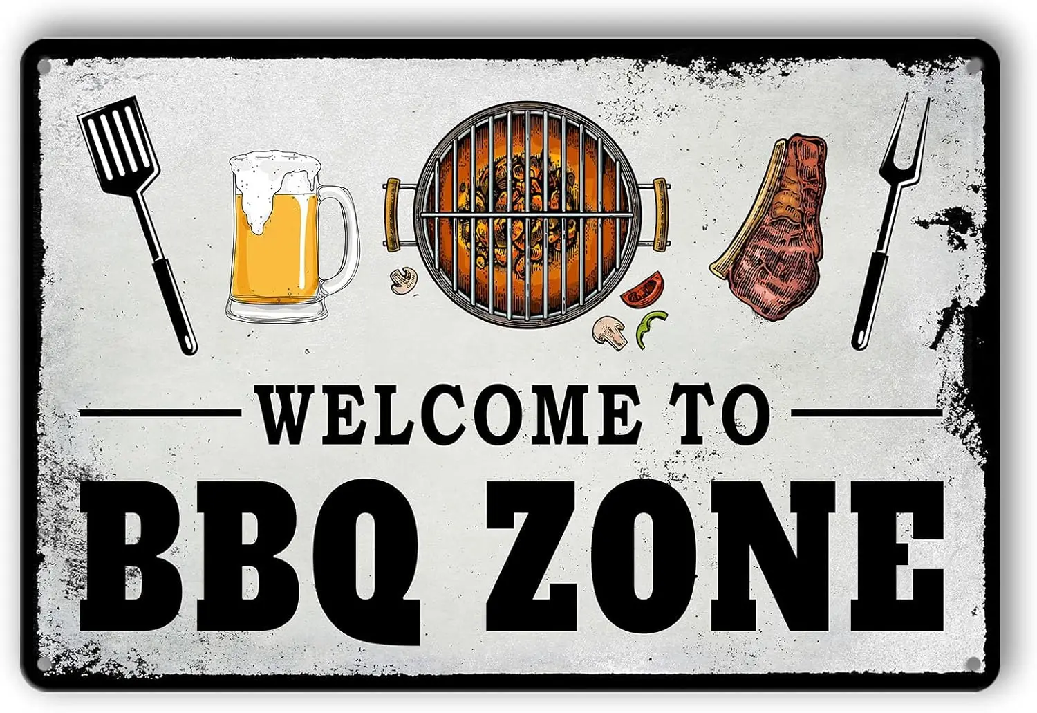 1p,BBQ Tin Sign Vintage BBQ Metal Signs Grilling Signs and Decor Outdoor Barbecue Tin Sign Welcome to BBQ Zone Sign Grilling Zon