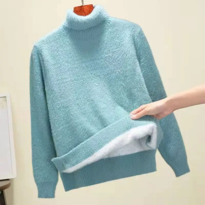 Fashion Thickened Warm High Neck Sweater Autumn/Winter Korean Version Loose and Cold Resistant Knitted Underlay Pullover Top