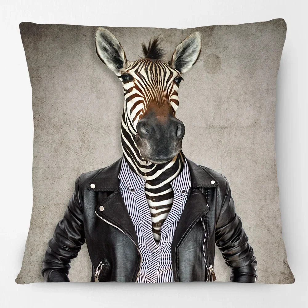 European Vintage Animals Painting Cushion Covers Zebra Elephant Cow Giraffe Decorative Pillows For Sofa