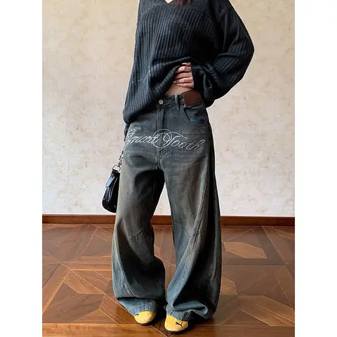 2025, Winter-Damen-Denim-Hose, Y2K, Baggy-Jeans, amerikanischer Retro-Cowboy, Harajuku, Vintage-Mom-Jeans, gestapelte Jeans, klassisch, neu