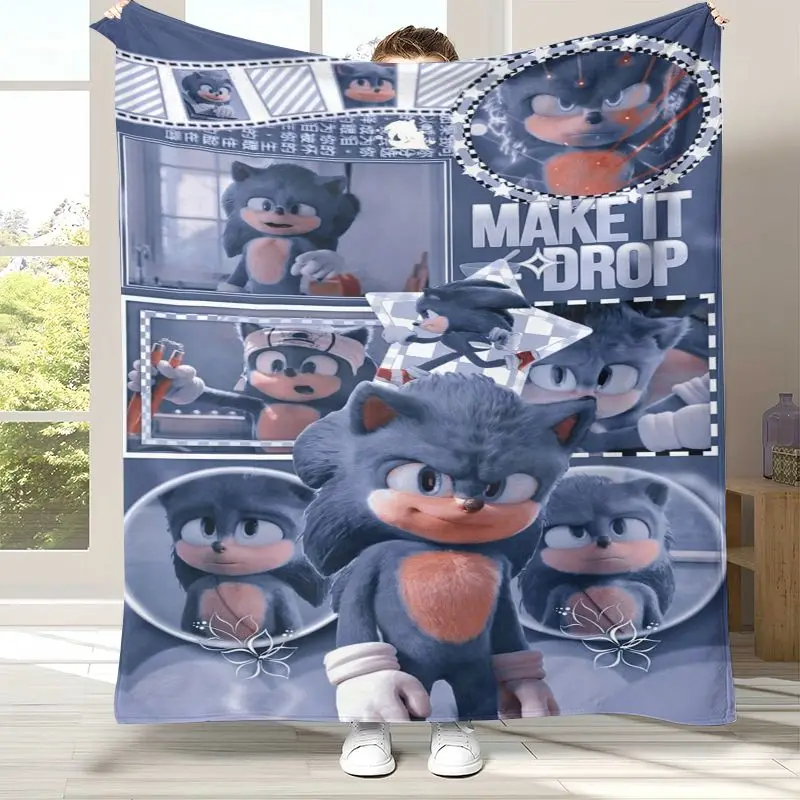 Cartoon S-Sonic Rings K-Knuckles Game Flannel Throw Blanket,Cozy Warm Blanket for Bed,Sofa,Living Room,Picnic,Camping,Home Decor