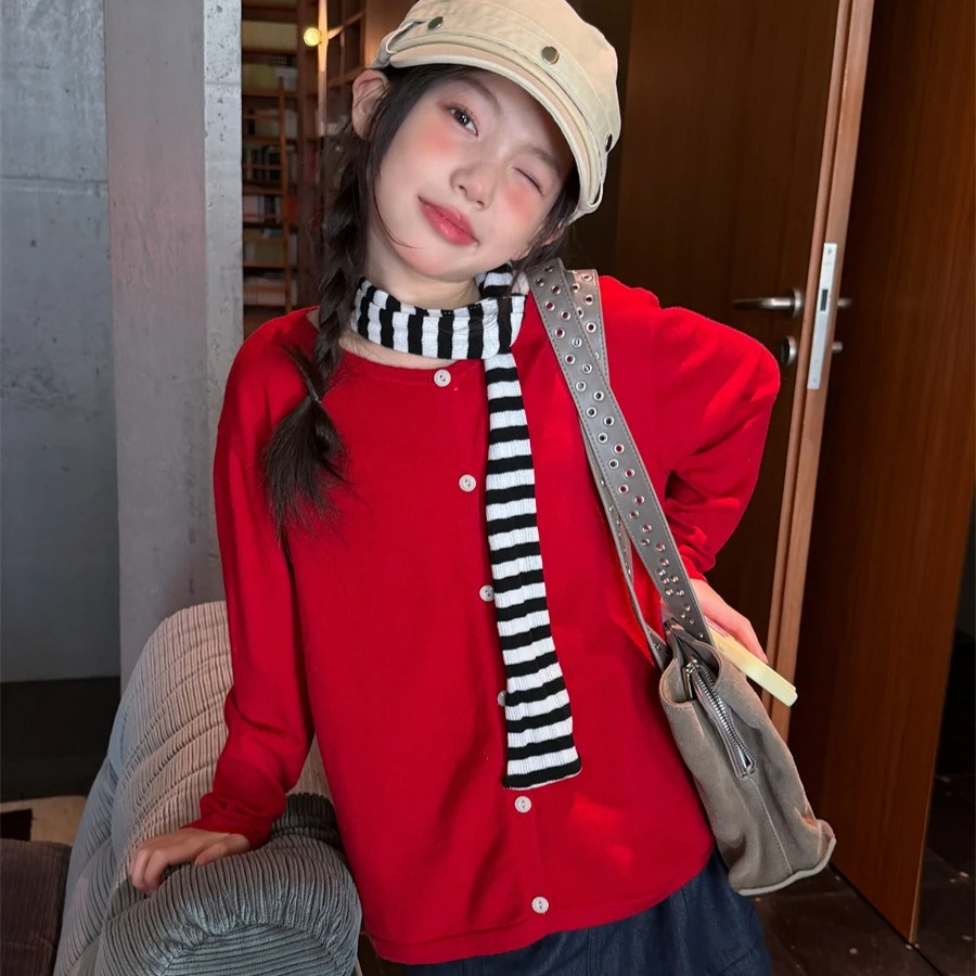 Girls Sweater 2026 Spring and Autumn New Childrens Clothing Korean Girl Baby Macarone Multi-color Soft Waxing Sweater Cardigan