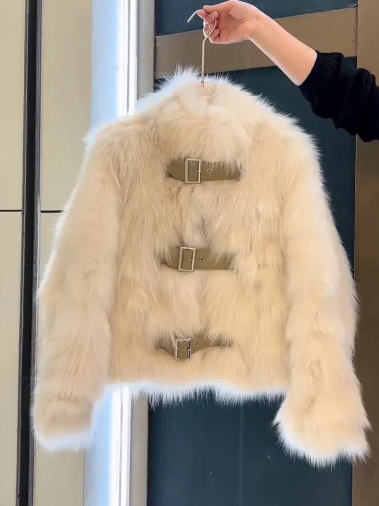 Jaket Mantel Bulu Imitasi Wanita Kerah Tegak Tebal Hangat Gaya Y2k Streetwear Elegan Pakaian Kerja Kasual 2026