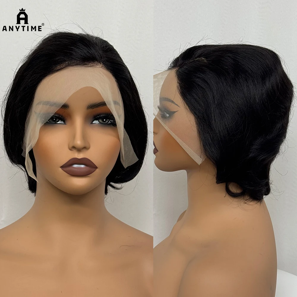 Wholesale 1/2/5 pcs 13x4 Lace Frontal Short Pixie Cut Straight Wavy Human Hair Wigs 180% Density Lace Front Wig for Black Women