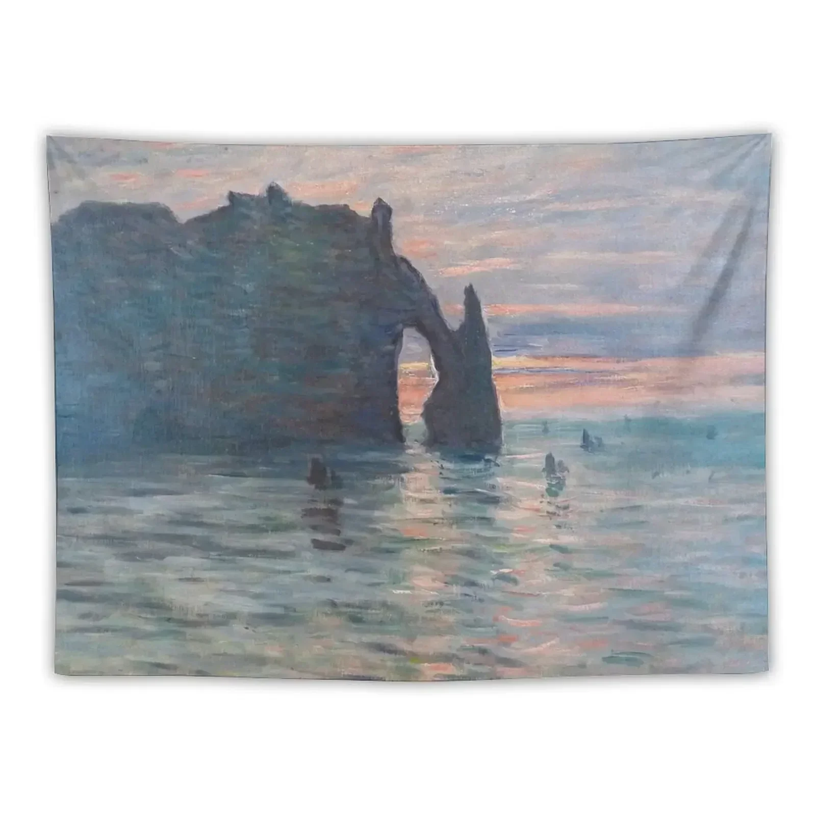 Claude Monet-Etretat, Cliff of d'Aval, tapiz de puesta de sol, decoración estética para habitación, tapiz de pared