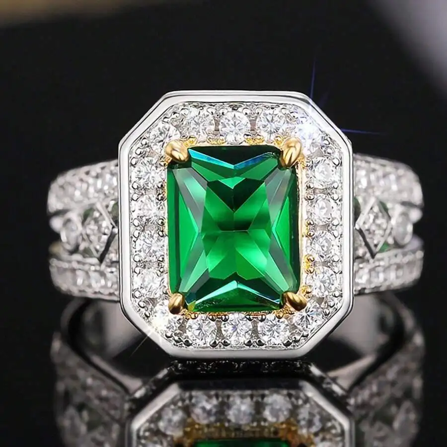 

Womens Alloy Emerald Cut Geometric Pave Cocktail Ring For Party Fashion Jewelry
