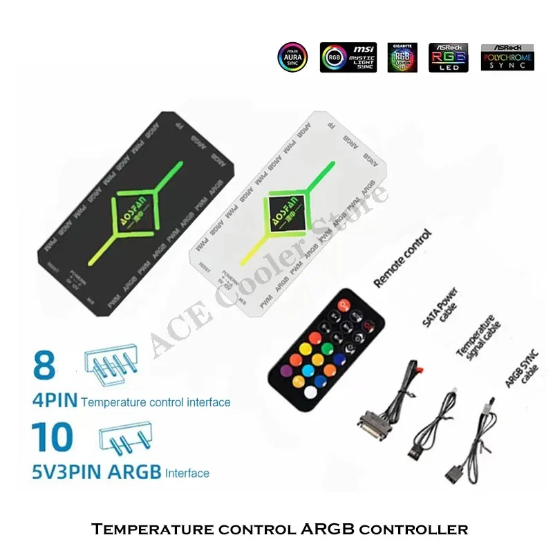 Computer Case Fan Controller Lighting HUB 5V ARGB + 4Pin PWM Wireless Remote Control Cabinet Fan Connector