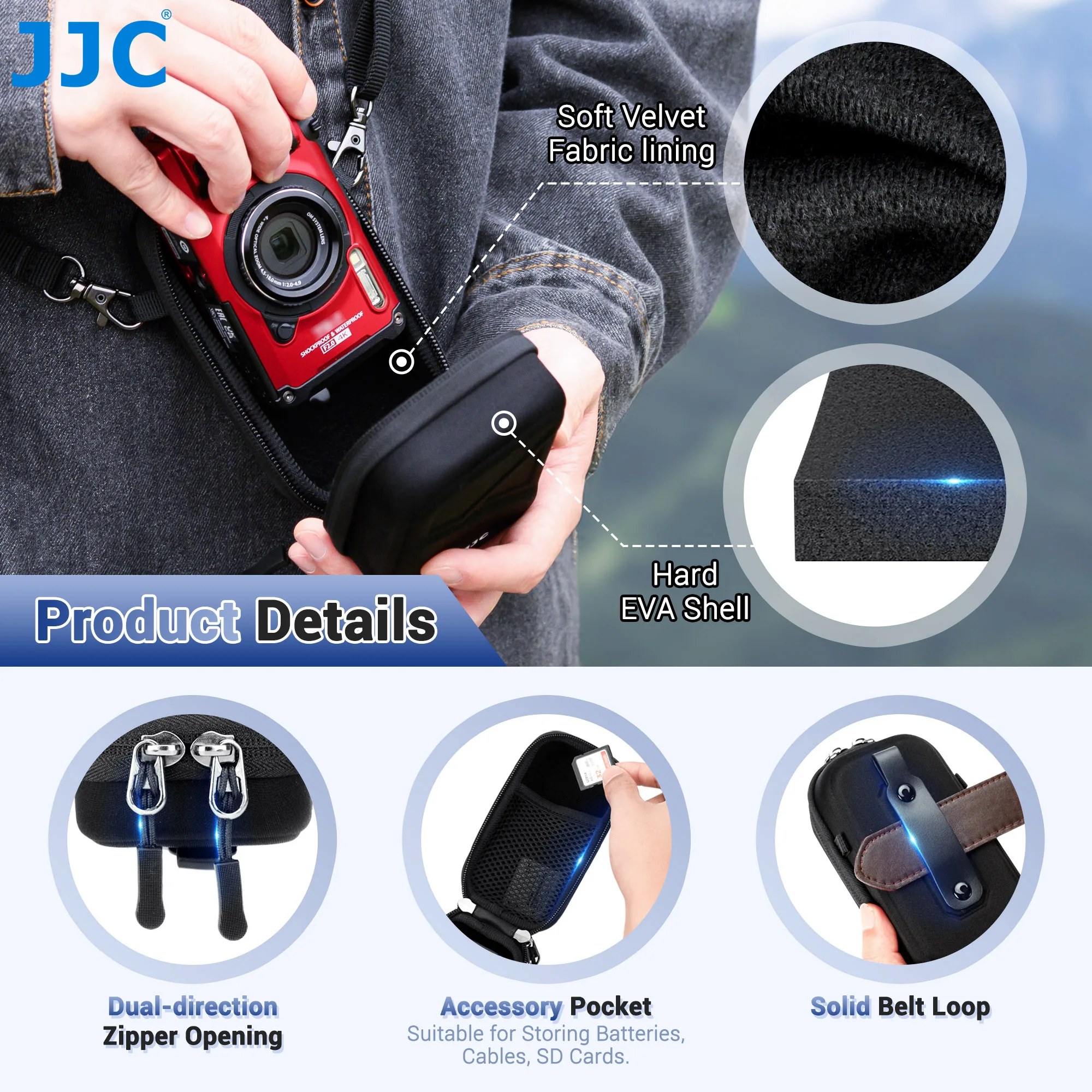 JJC Compact Camera Pouch for Olympus TG-7 TG7 TG-6 TG6 TG-5 TG-4 TG-3 TG-2 TG-1 Camera Travel Case with Shoulder Strap Carabiner