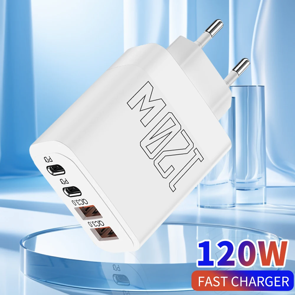 

Total 120W Fast Charger Type C Quick Charge 3.0 USB Charger Adapter For iPhone Samsung Xiaomi PD USB Charger Fast Charging Plug