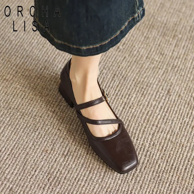 

ORCHA LISA Hot Korea Women Flats Square Toe Buckle Strap Sweet Lady Mary Janes Shoes Plus Size 41 42 43 Dating Handmade Footwear