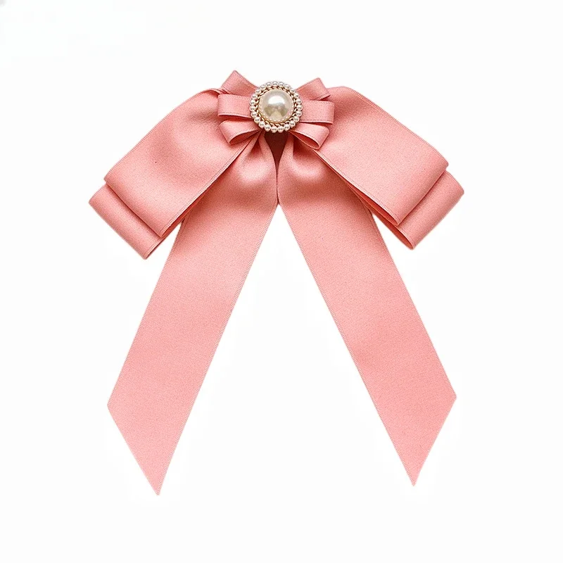 Spille con fiocco in tessuto coreano per le donne spille con colletto di perle di cristallo solido di pizzo rosa accessori per Badge di gioielli di