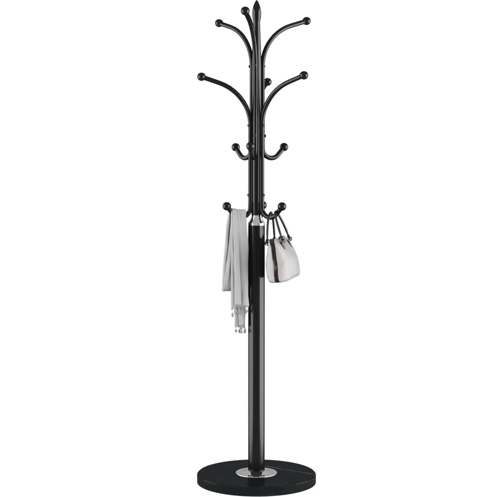 

Metal Coat Rack, Free Standing Hat Hanger with Marble Base, Hall Tree with 12 Hooks