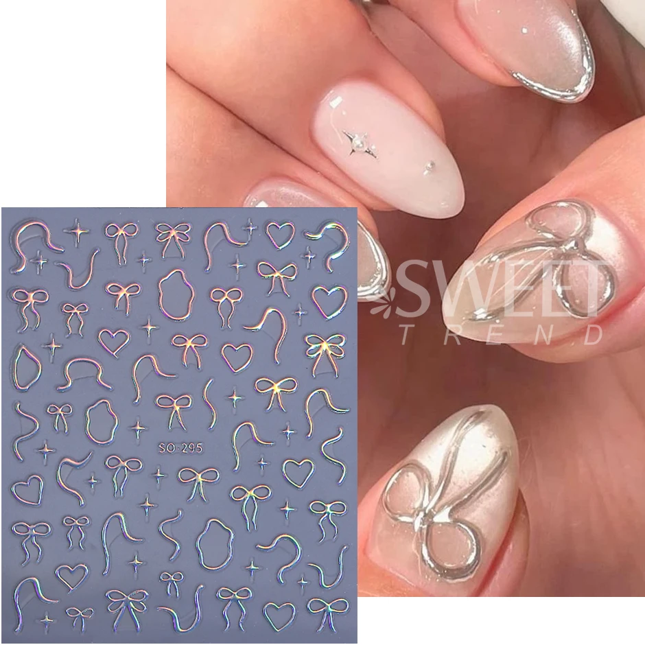 4 pezzi adesivi per unghie bowknot Y2K fiocco amore stella linee irregolari design autoadesivo decalcomanie per unghie forniture per manicure fai da te decorazione