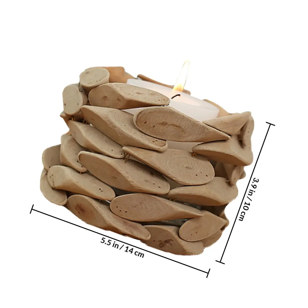 Round Wood Holder Hand-Made Decorative Stand Home Wedding Party Adornment Votive Table Candlestick Ornament