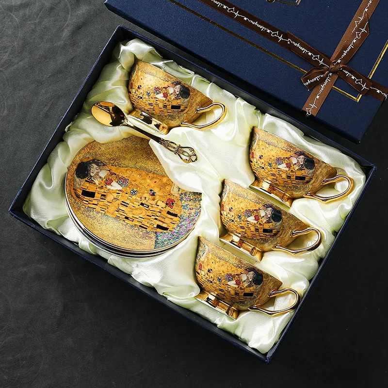 Europäisches Kaffeetassen-Set Hochwertiges Keramik-Tassenset Geschenkset Nachmittagstee-Service Elegantes Porzellan-Teeservice mit Tablett