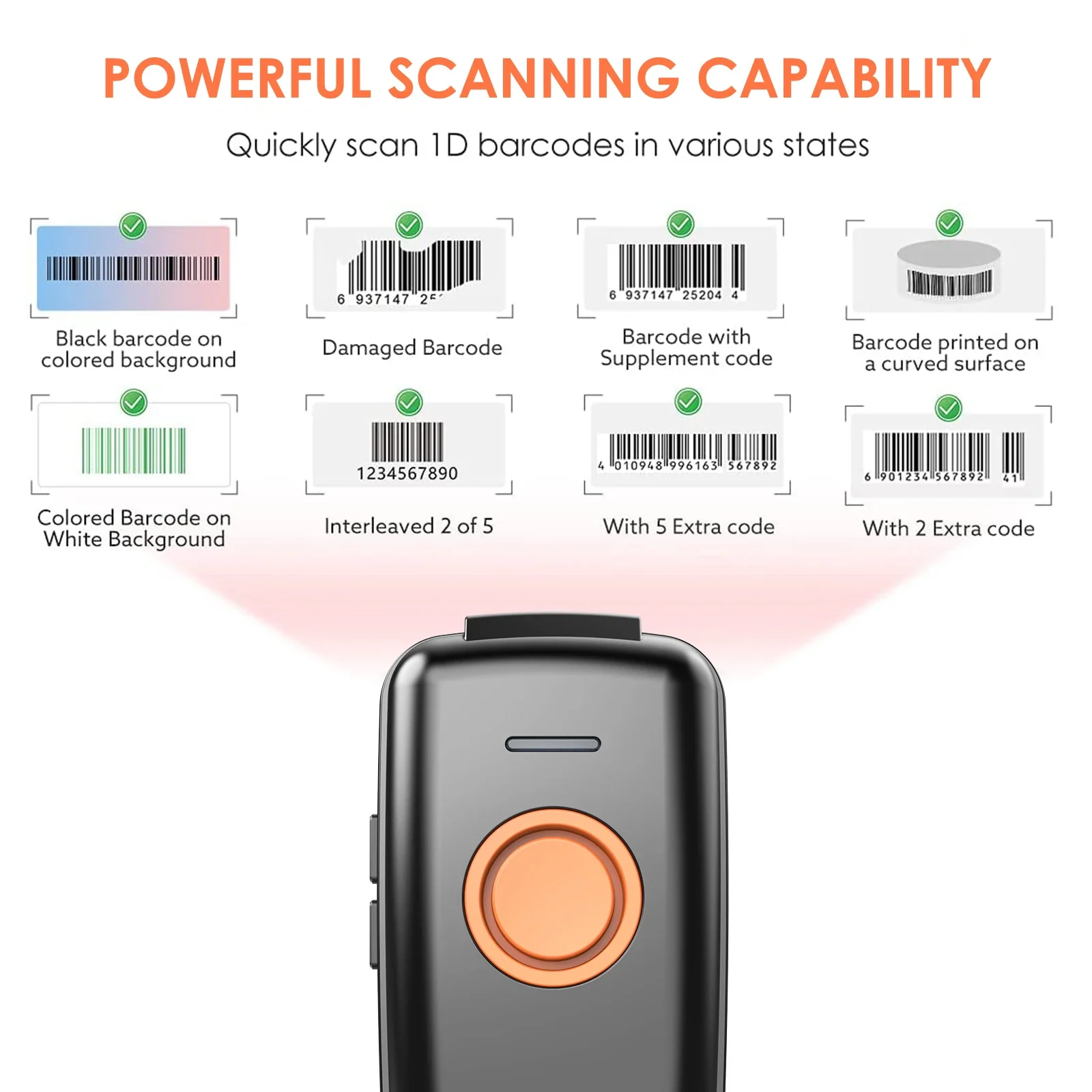 EYOYO EY-023L Mini Barcode Scanner 1D 2.4G Wireless Bar Code Scanner For Android IOS Windows Bluetooth Scanner Laser Reader