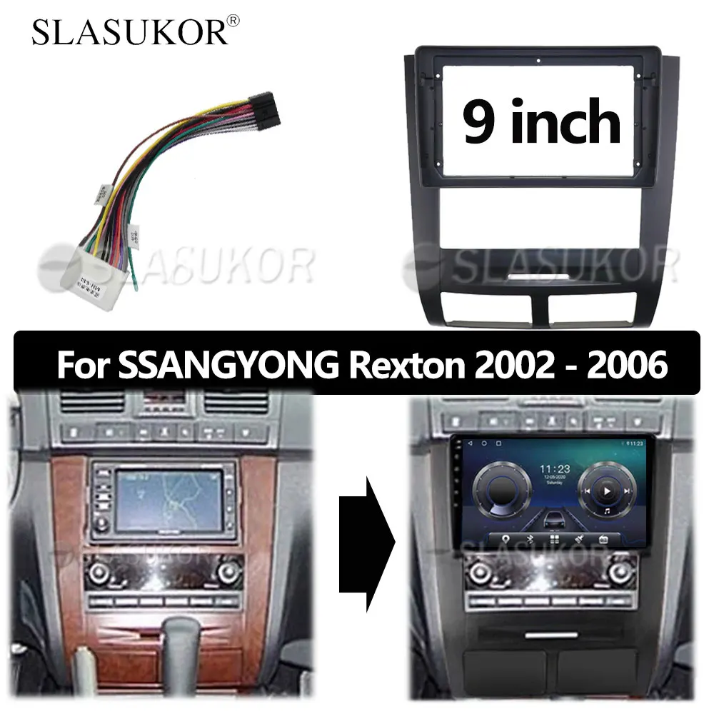 

9 INCH Fascia fit For SSANGYONG Rexton 2002 - 2006 Panel Dash Mounting Installation Trim Kit Frame Bezel