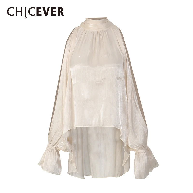 

Новая женская рубашка CHICEVER с воротником-стойкой, длинным рукавом, свободного кроя, с абрикосовыми вставками и складками, для отпуска, летняя модная коллекция