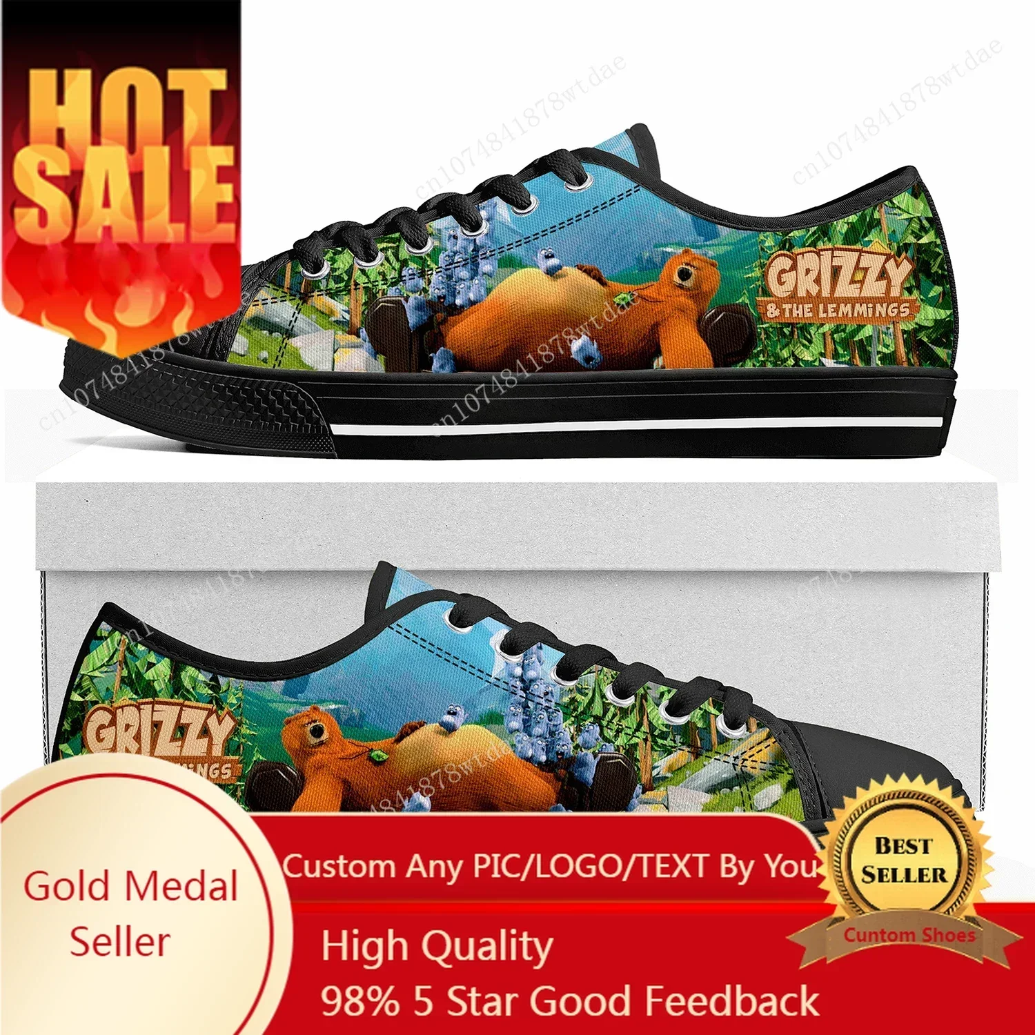 

Grizzly and The Lemmings Low Top Sneakers Womens Mens Teenager High Quality Canvas Sneaker Casual Anime Cartoon Customize Shoes