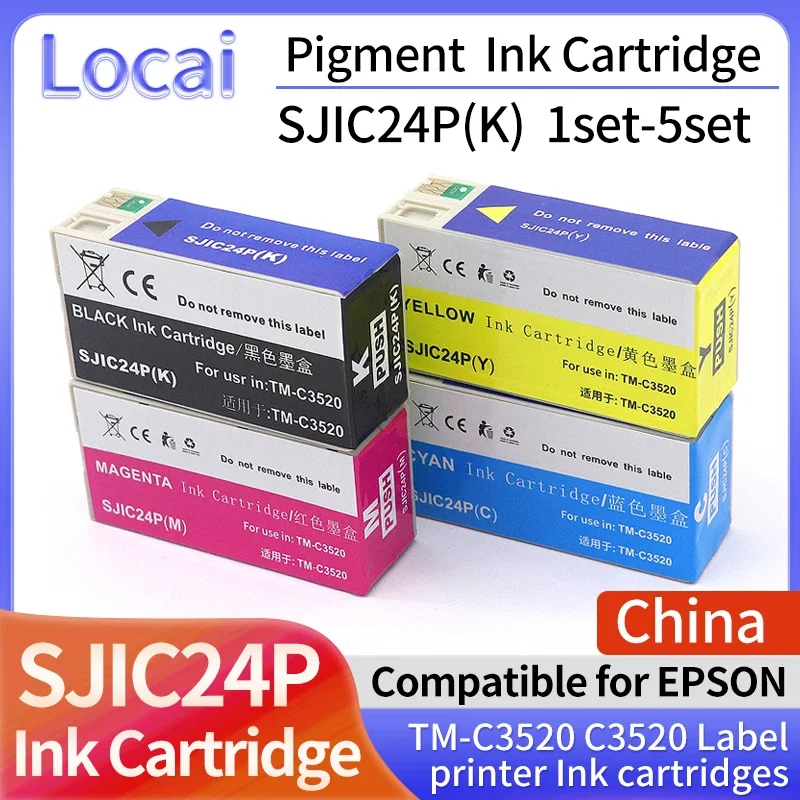 Cartucho de tinta do pigmento SJIC24P, compatível para Epson TM-C3520, C3520 cartuchos de tinta da impressora de etiquetas, SJIC24P(K) SJIC24P(C), conjunto 1-5