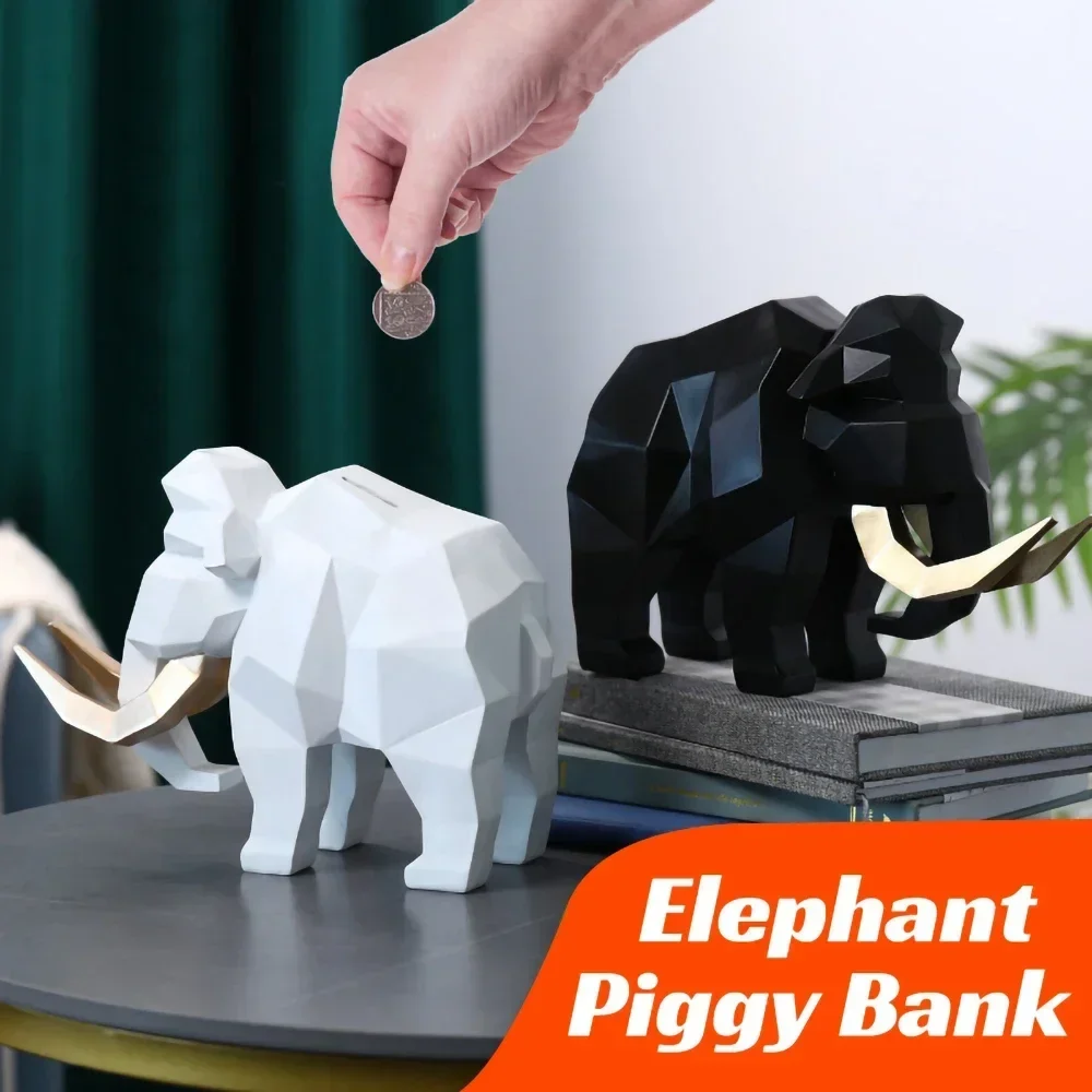 

White Elephant Figurine Table Decoration,Piggy Bank,Decorative Elephant Figures Resin Statue Home Decor Sculpture